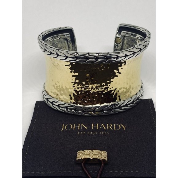 John Hardy Palu 1.5" Wide 22k Gold Sterling Silver Palu 6.5" Bracelet Cuff - Picture 2 of 12